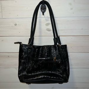 M.C. Embossed Black Purse Bag Braided Handles